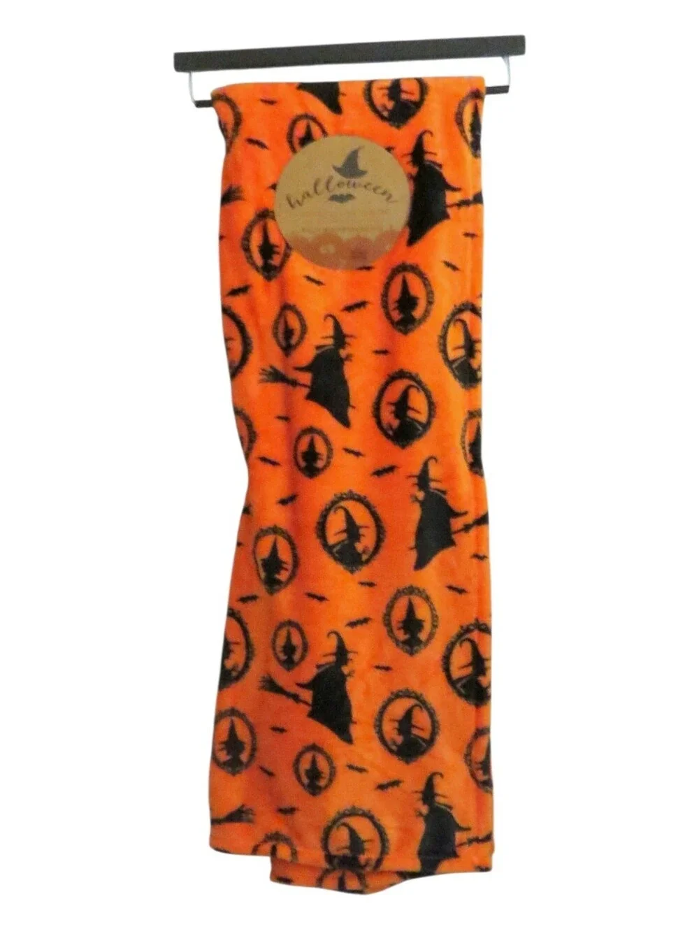 Halloween Witch Throw Blanket Bright Orange And Black Spooky Cozy Fall New
